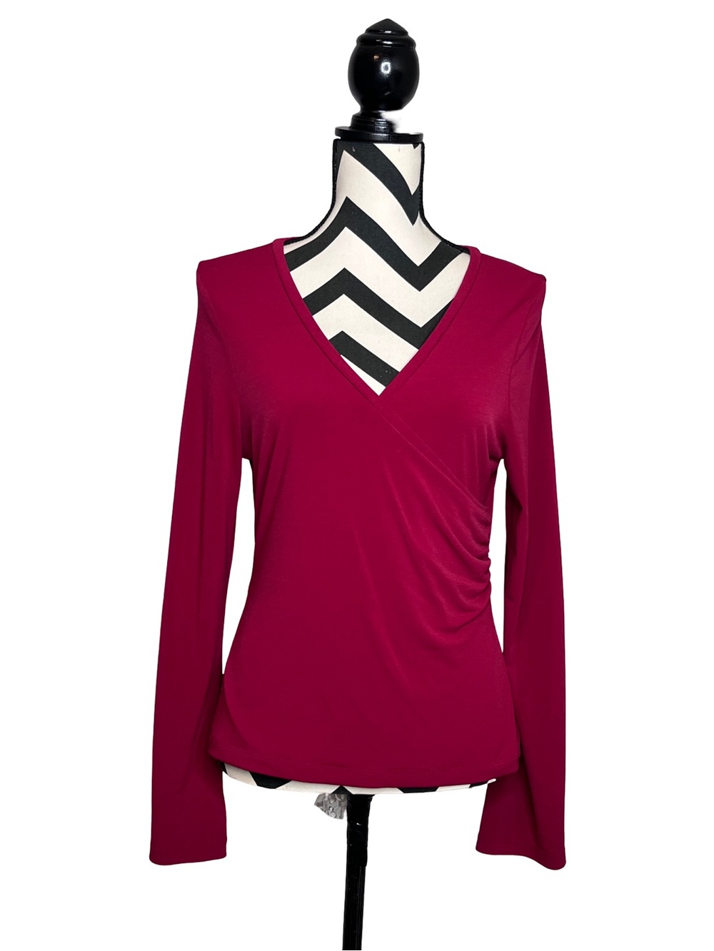 Express Y2K Bell-Sleeve V-Neck Side Ruching Faux Wrap Blouse Sz L